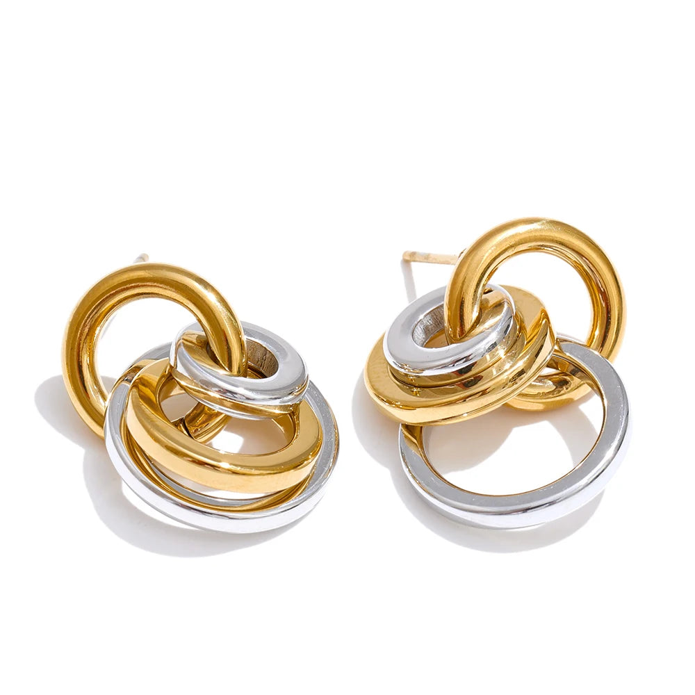 Multi-Circle Drop Earrings — 18K Gold-Plated Stainless Steel | Gold, Platinum & Mix