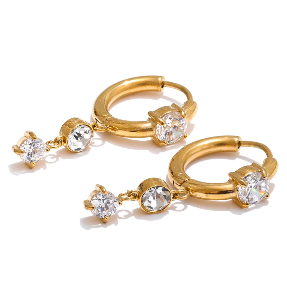 Shiny Cubic Zirconia Drop Earrings — 18K Gold-Plated Stainless Steel | Gold & Platinum