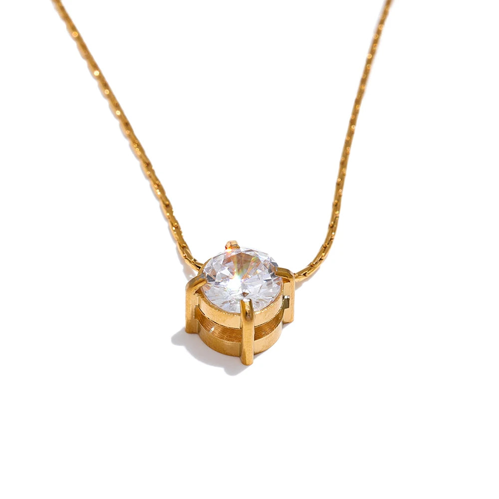 Cubic Zirconia Pendant Necklace — 18K Gold-Plated Stainless Steel | Waterproof