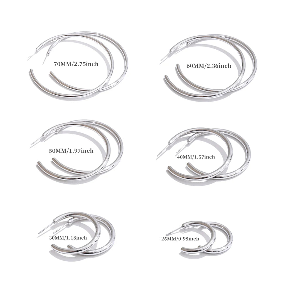 18K Gold-Plated Minimalist Hoop Earrings — Waterproof Stainless Steel | 25–70mm
