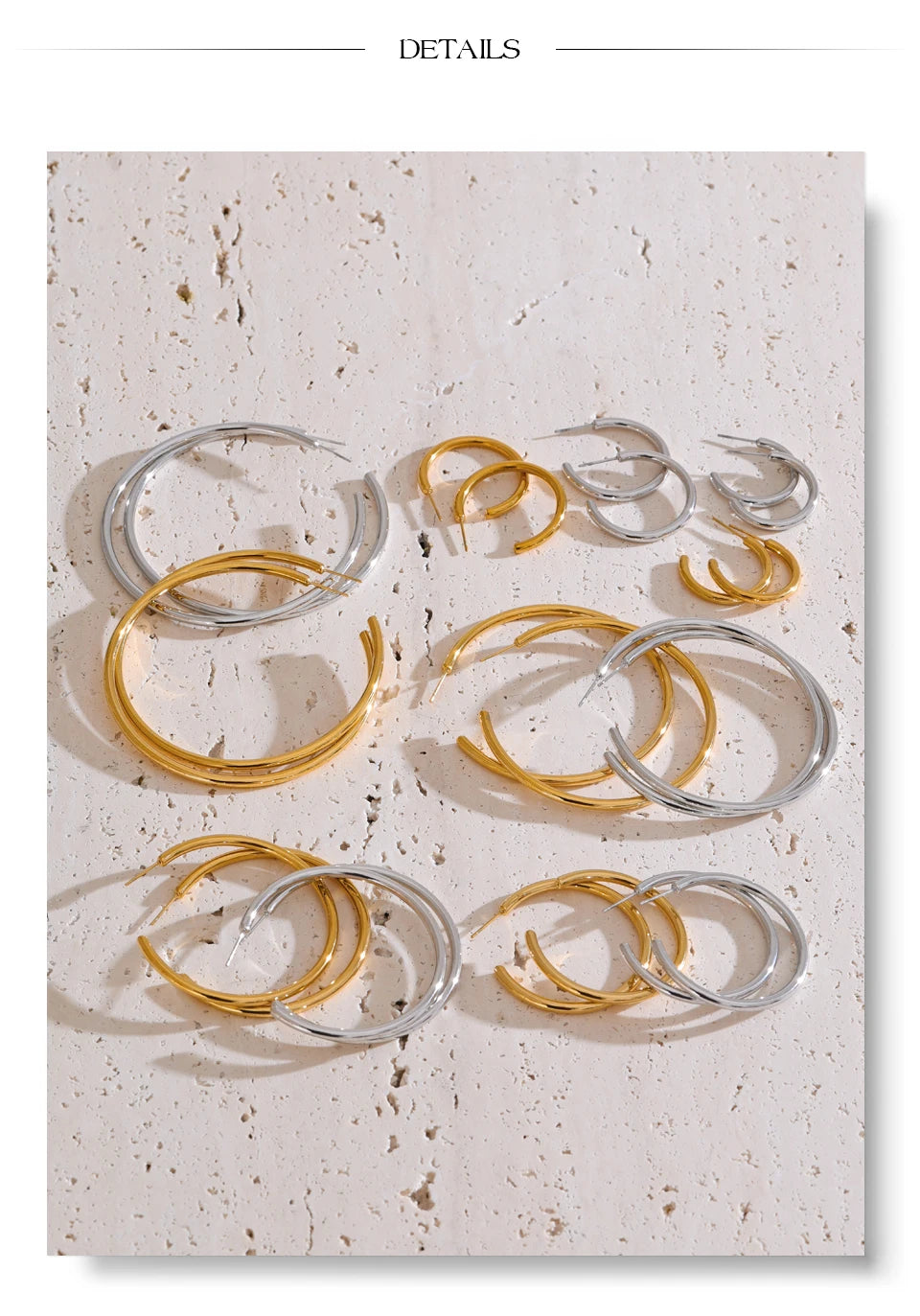 18K Gold-Plated Minimalist Hoop Earrings — Waterproof Stainless Steel | 25–70mm