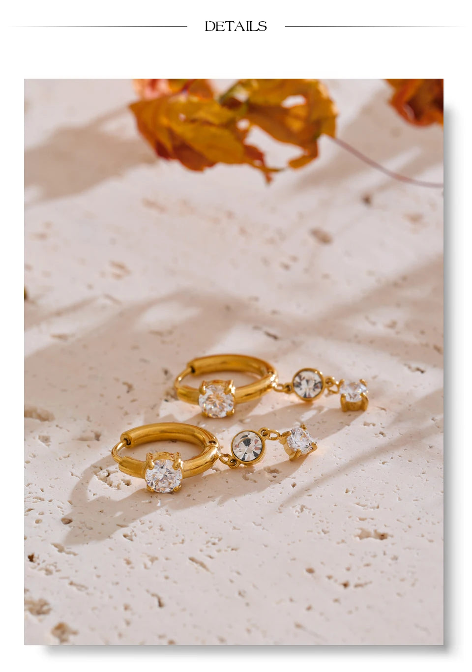 Shiny Cubic Zirconia Drop Earrings — 18K Gold-Plated Stainless Steel | Gold & Platinum