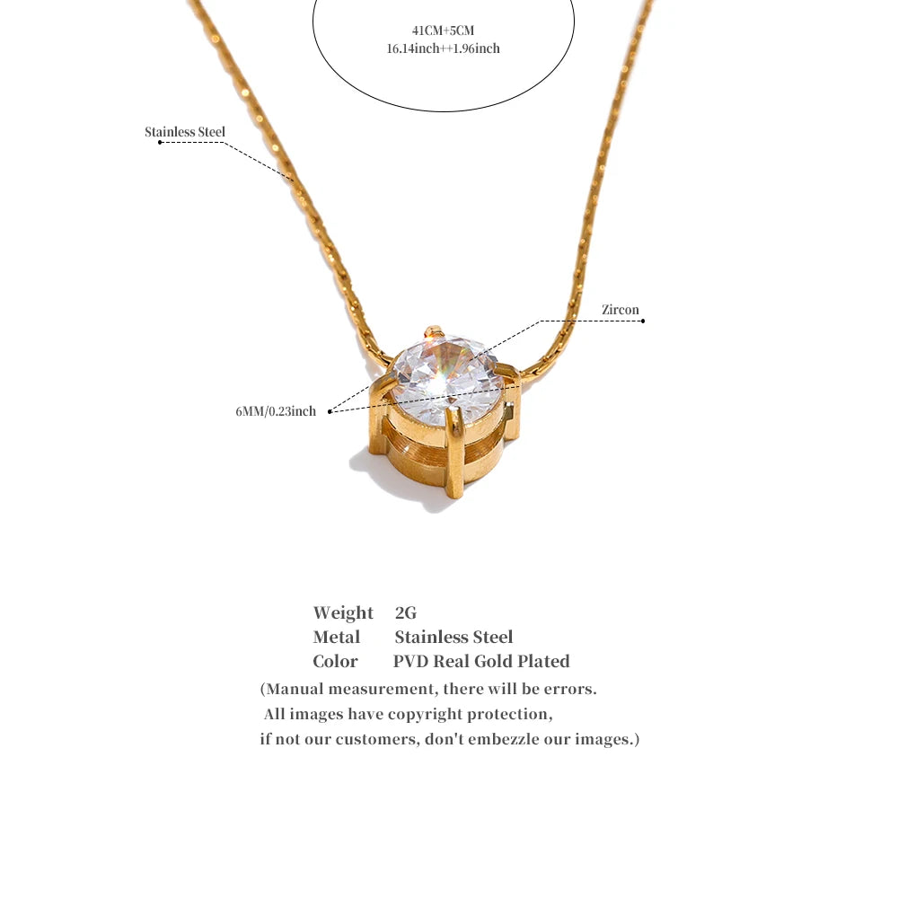 Cubic Zirconia Pendant Necklace — 18K Gold-Plated Stainless Steel | Waterproof
