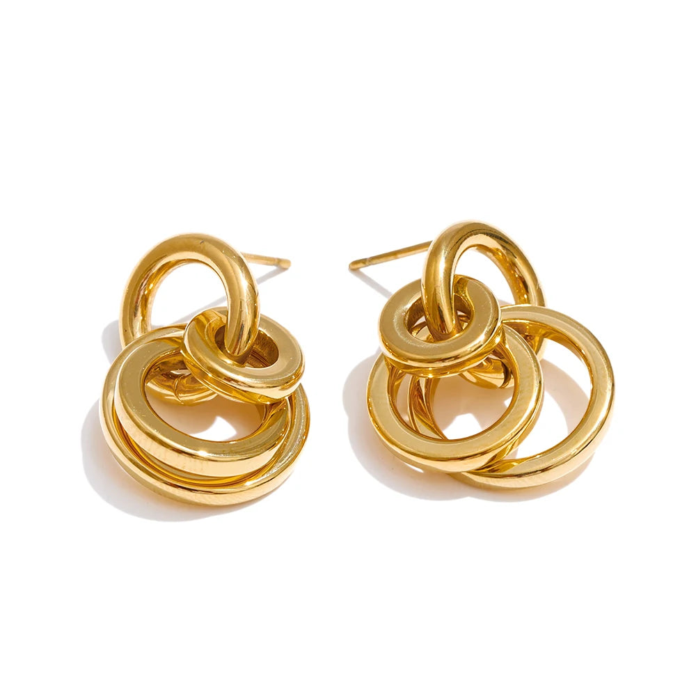 Multi-Circle Drop Earrings — 18K Gold-Plated Stainless Steel | Gold, Platinum & Mix