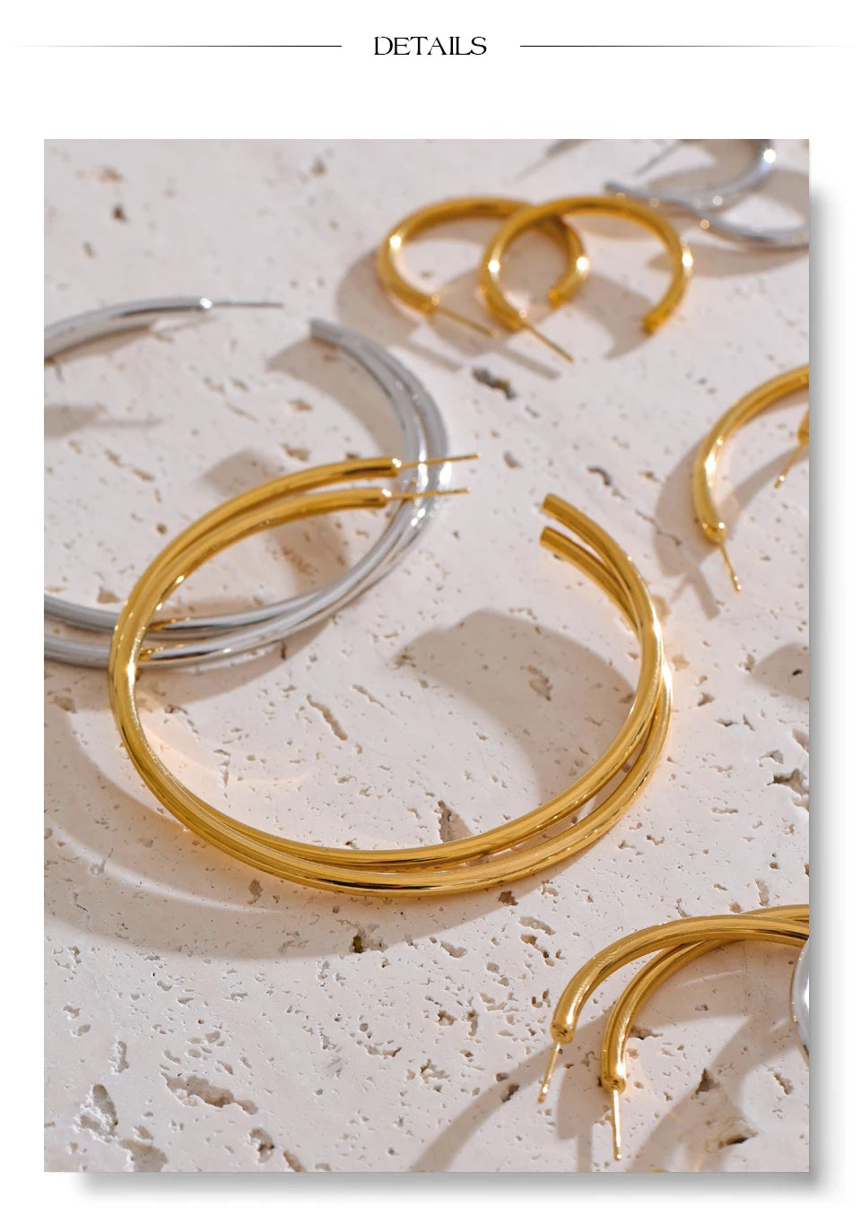 18K Gold-Plated Minimalist Hoop Earrings — Waterproof Stainless Steel | 25–70mm