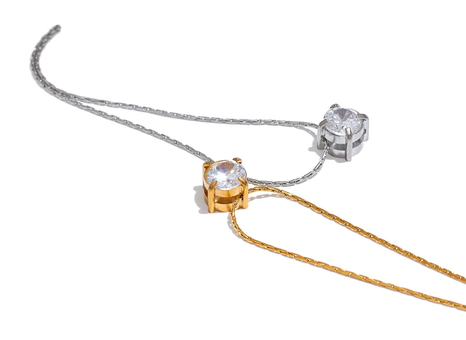 Cubic Zirconia Pendant Necklace — 18K Gold-Plated Stainless Steel | Waterproof
