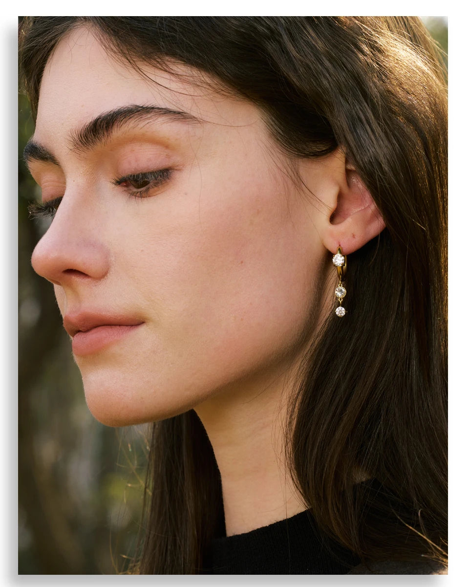 Shiny Cubic Zirconia Drop Earrings — 18K Gold-Plated Stainless Steel | Gold & Platinum