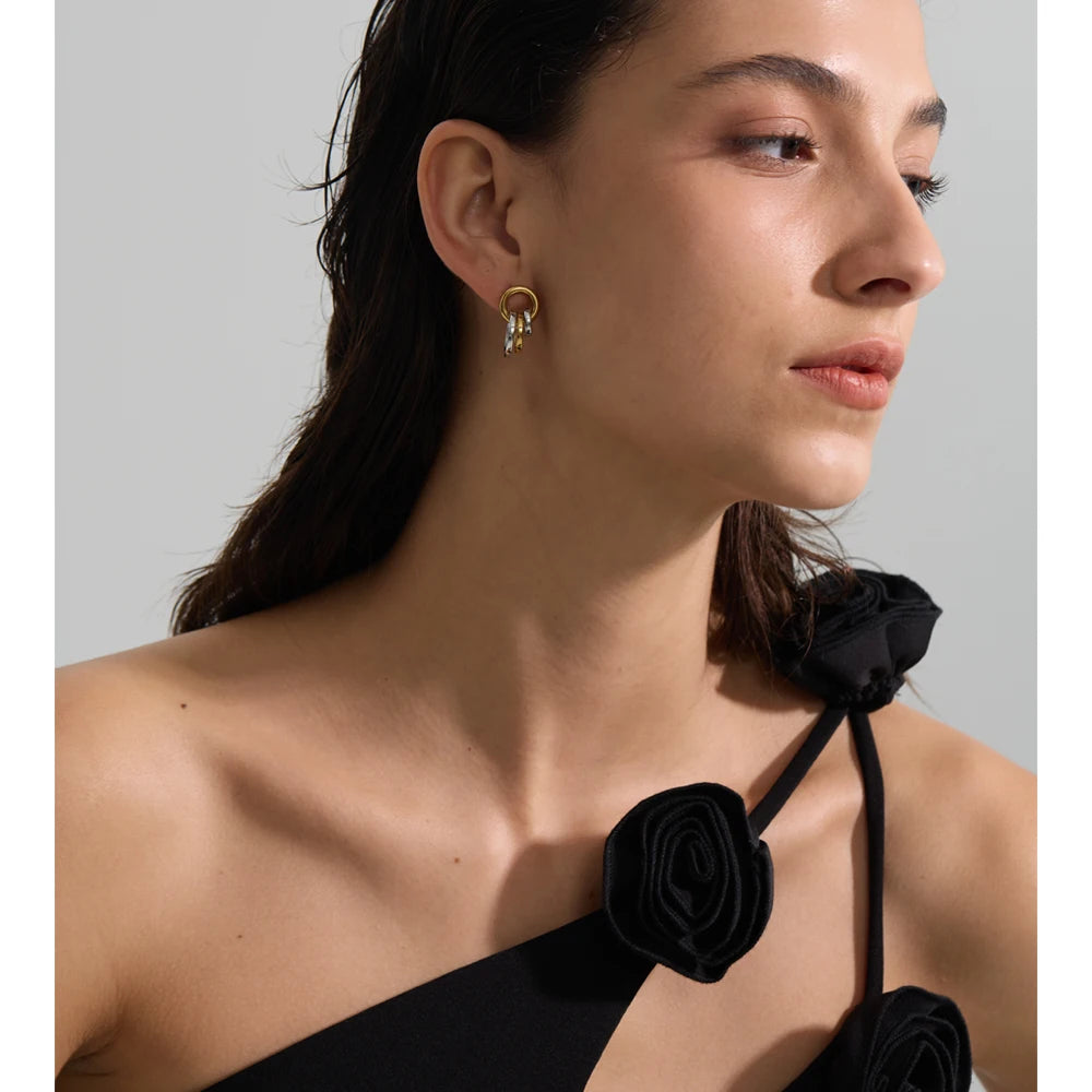 Multi-Circle Drop Earrings — 18K Gold-Plated Stainless Steel | Gold, Platinum & Mix