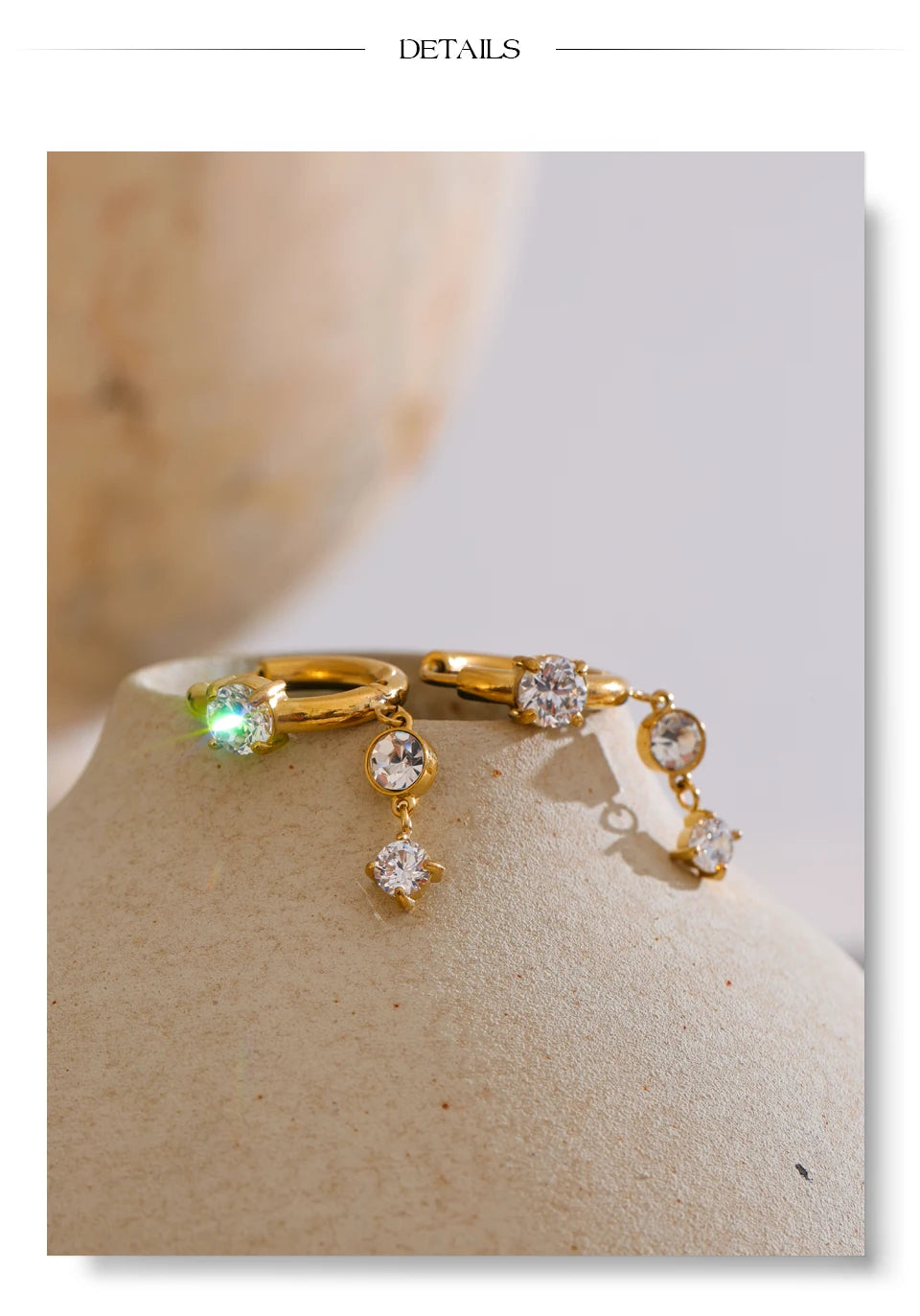 Shiny Cubic Zirconia Drop Earrings — 18K Gold-Plated Stainless Steel | Gold & Platinum