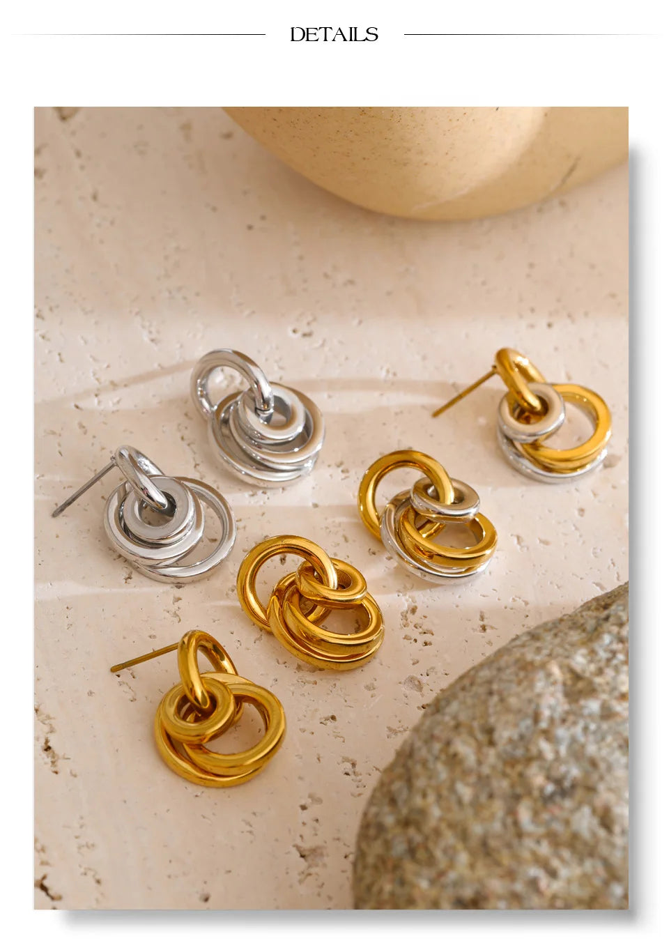 Multi-Circle Drop Earrings — 18K Gold-Plated Stainless Steel | Gold, Platinum & Mix