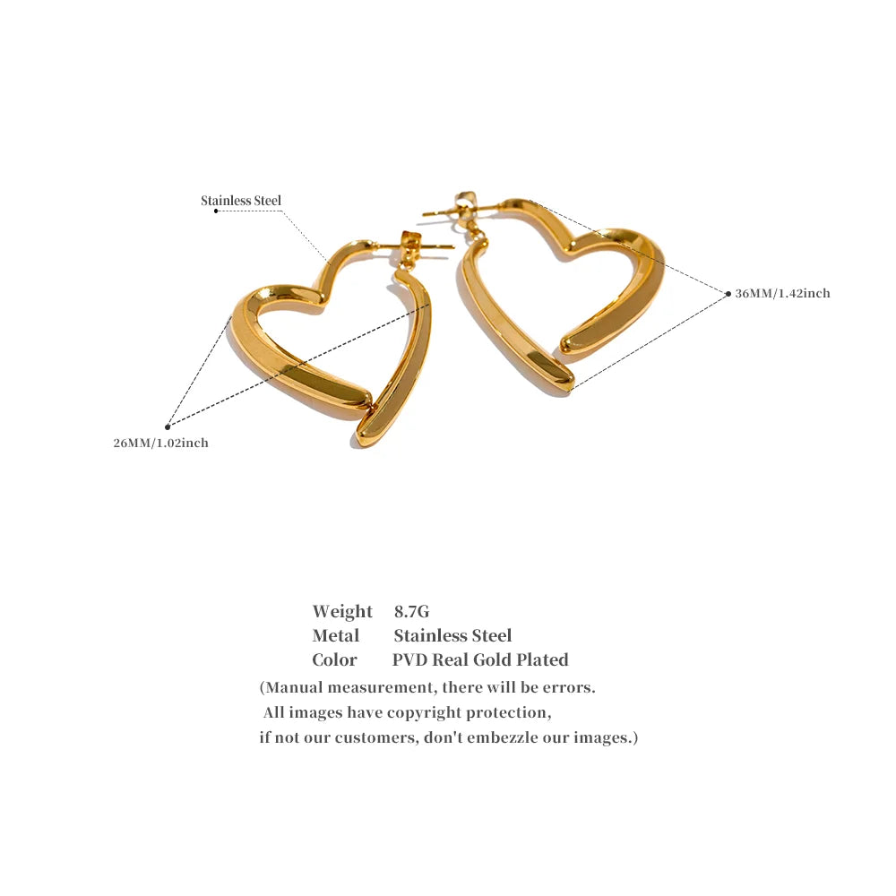 Hollow Heart Hoop Earrings — 18K Gold-Plated Stainless Steel | Anti-Allergic