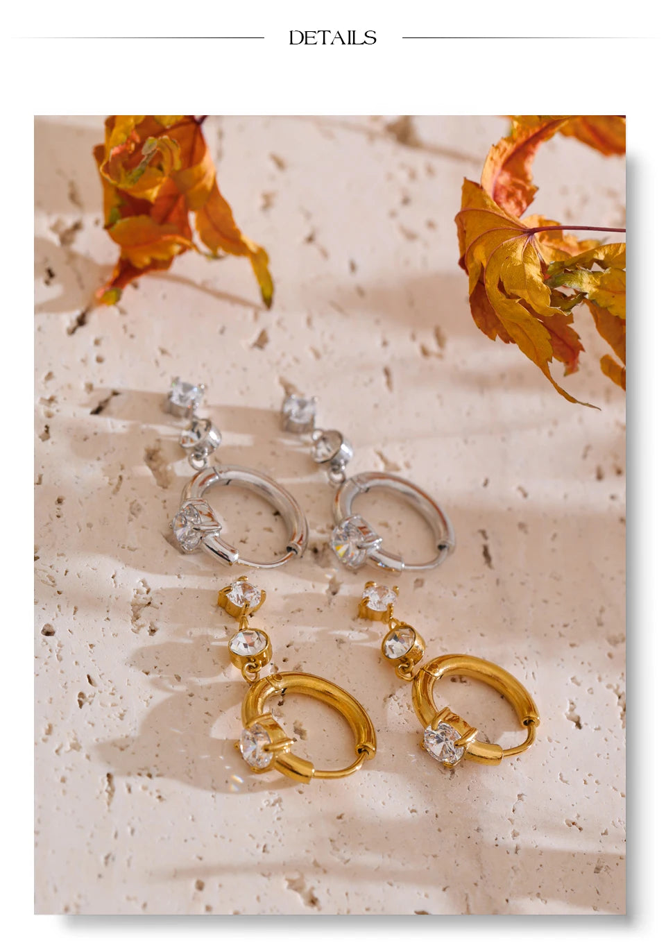 Shiny Cubic Zirconia Drop Earrings — 18K Gold-Plated Stainless Steel | Gold & Platinum