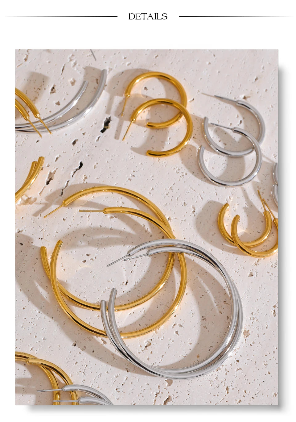 18K Gold-Plated Minimalist Hoop Earrings — Waterproof Stainless Steel | 25–70mm
