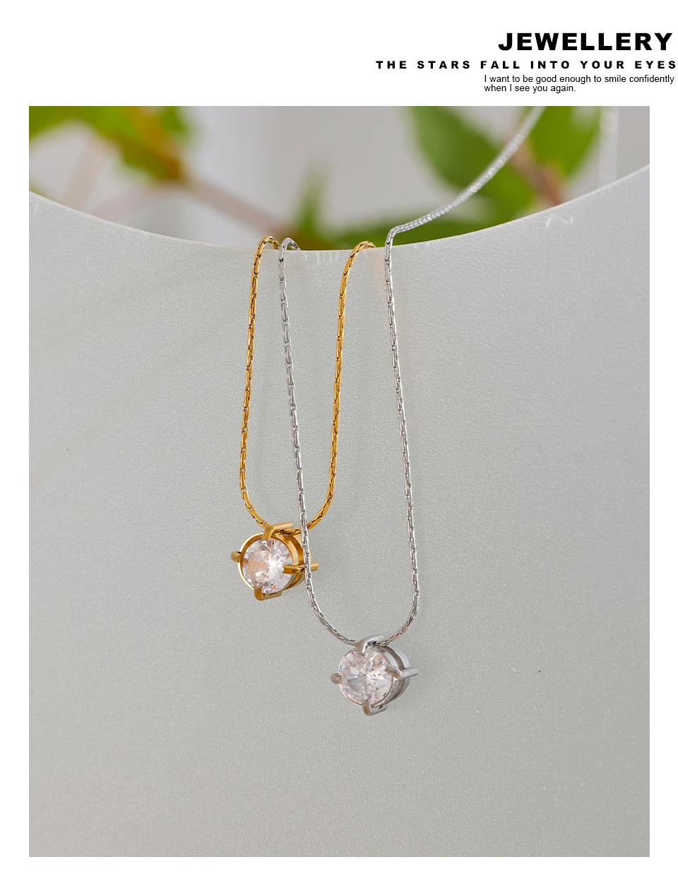 Cubic Zirconia Pendant Necklace — 18K Gold-Plated Stainless Steel | Waterproof