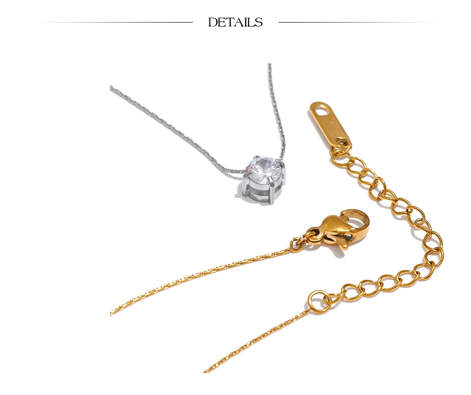 Cubic Zirconia Pendant Necklace — 18K Gold-Plated Stainless Steel | Waterproof