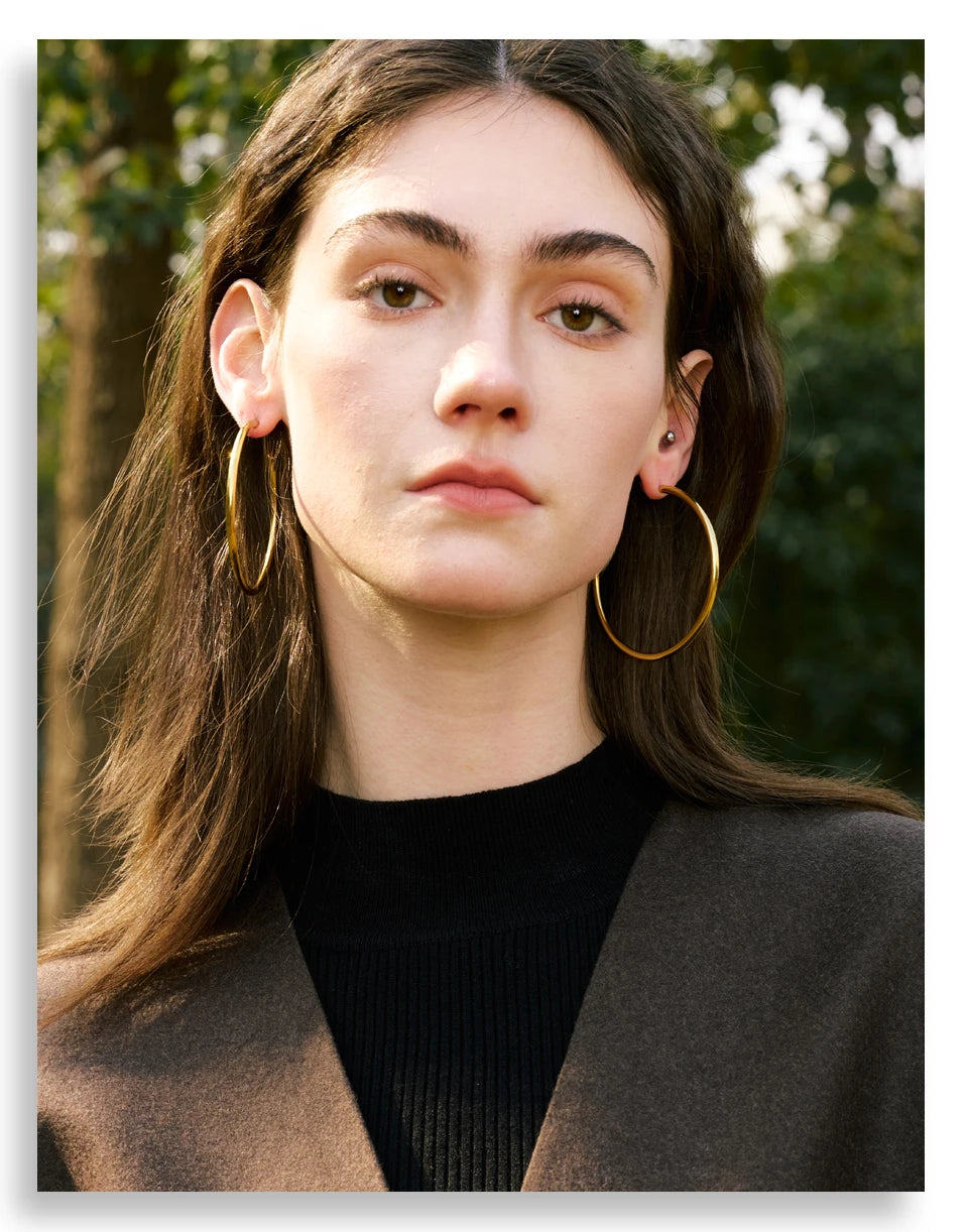 18K Gold-Plated Minimalist Hoop Earrings — Waterproof Stainless Steel | 25–70mm