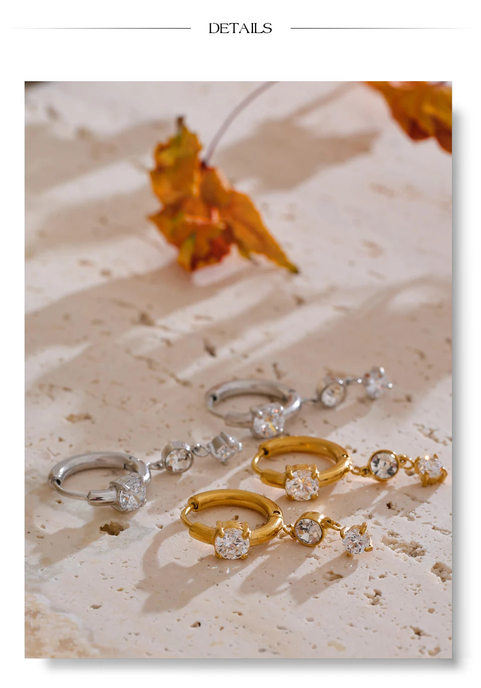 Shiny Cubic Zirconia Drop Earrings — 18K Gold-Plated Stainless Steel | Gold & Platinum