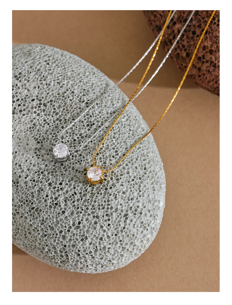 Cubic Zirconia Pendant Necklace — 18K Gold-Plated Stainless Steel | Waterproof