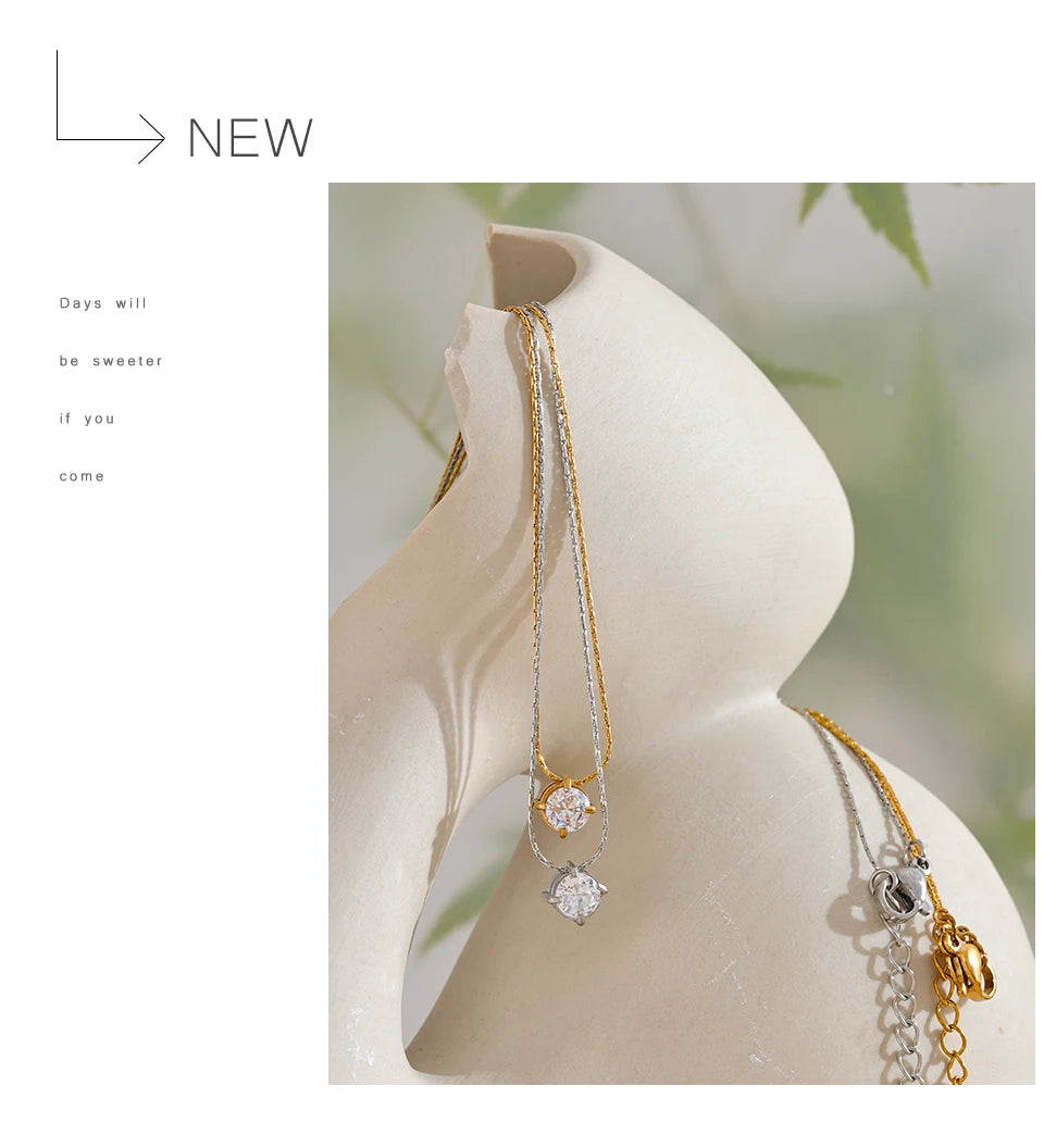 Cubic Zirconia Pendant Necklace — 18K Gold-Plated Stainless Steel | Waterproof