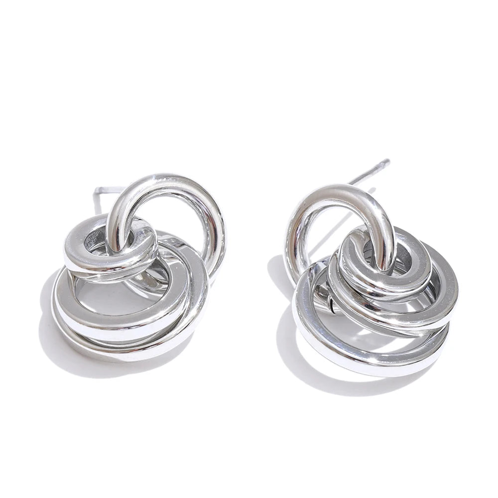 Multi-Circle Drop Earrings — 18K Gold-Plated Stainless Steel | Gold, Platinum & Mix