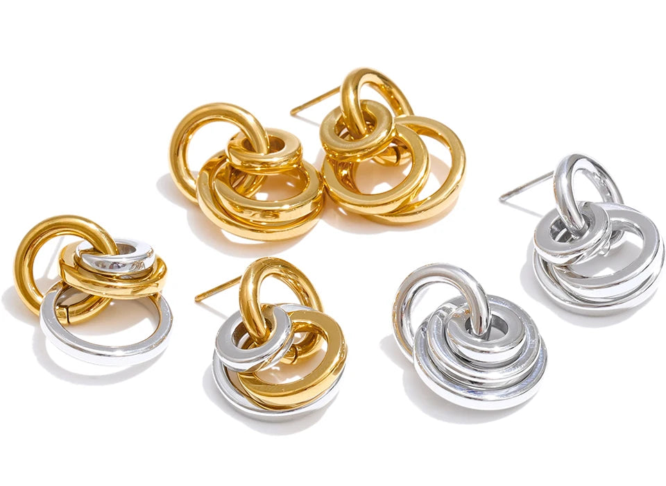 Multi-Circle Drop Earrings — 18K Gold-Plated Stainless Steel | Gold, Platinum & Mix