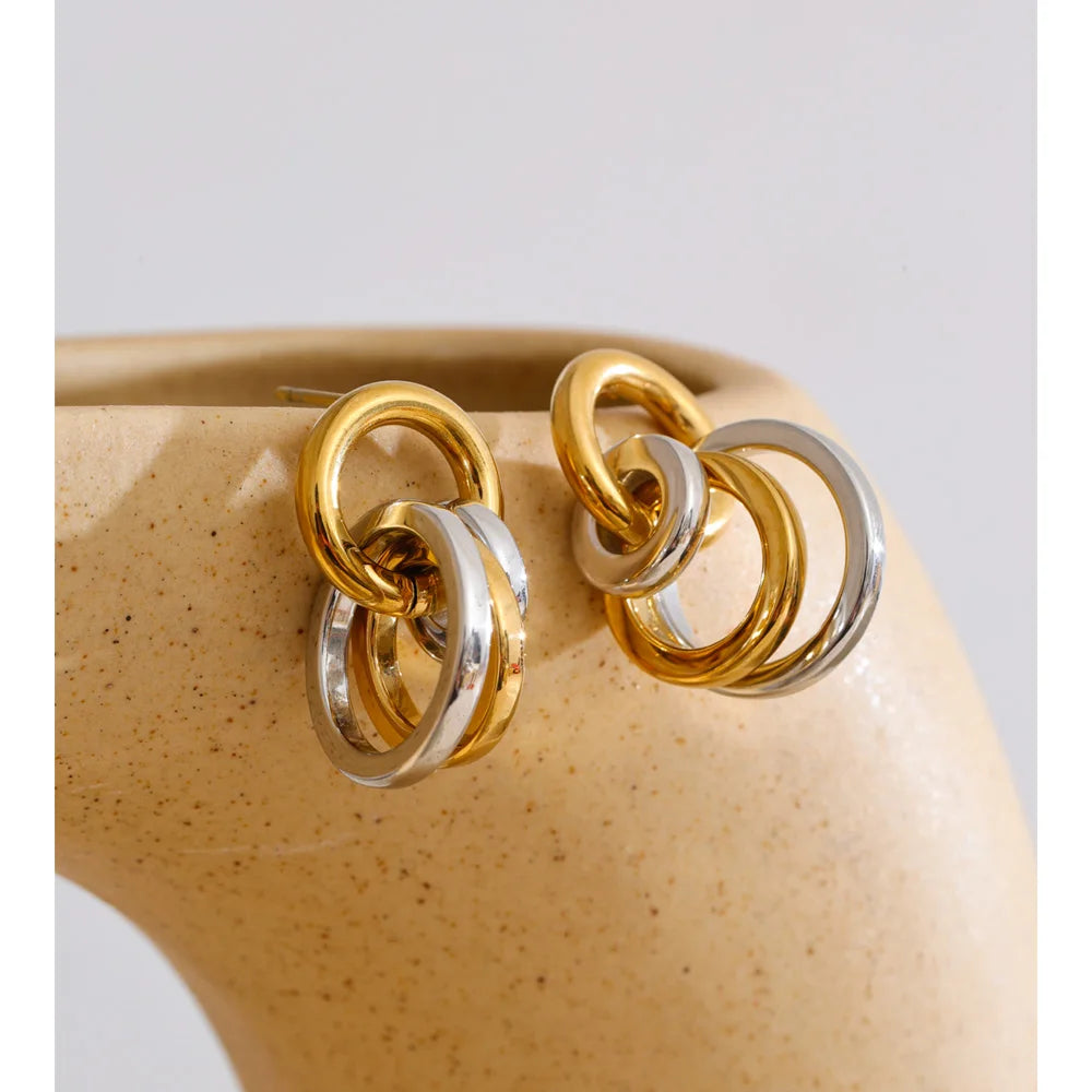 Multi-Circle Drop Earrings — 18K Gold-Plated Stainless Steel | Gold, Platinum & Mix