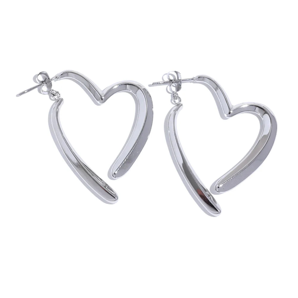 Hollow Heart Hoop Earrings — 18K Gold-Plated Stainless Steel | Anti-Allergic