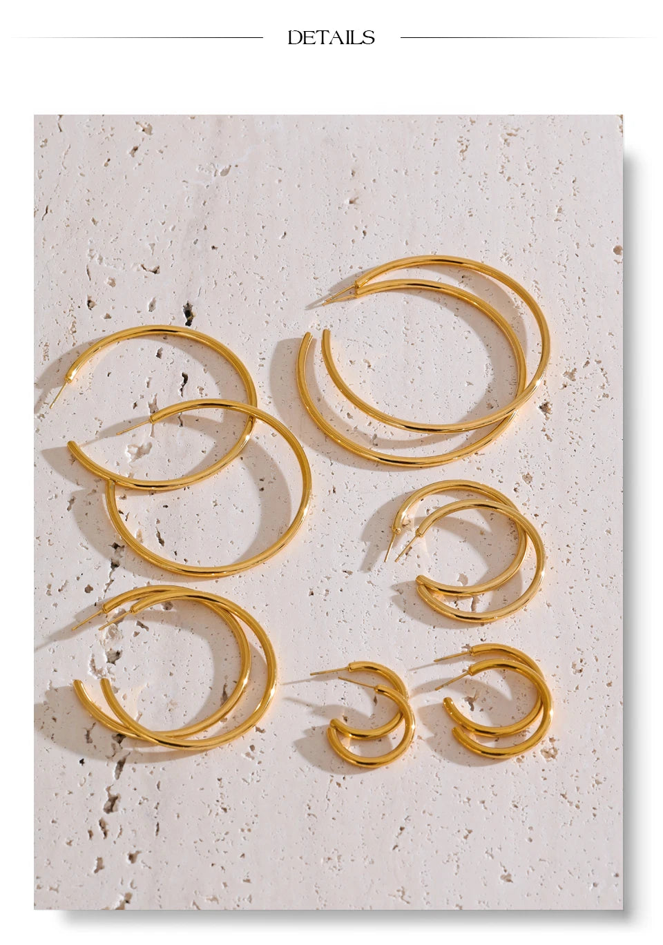 18K Gold-Plated Minimalist Hoop Earrings — Waterproof Stainless Steel | 25–70mm