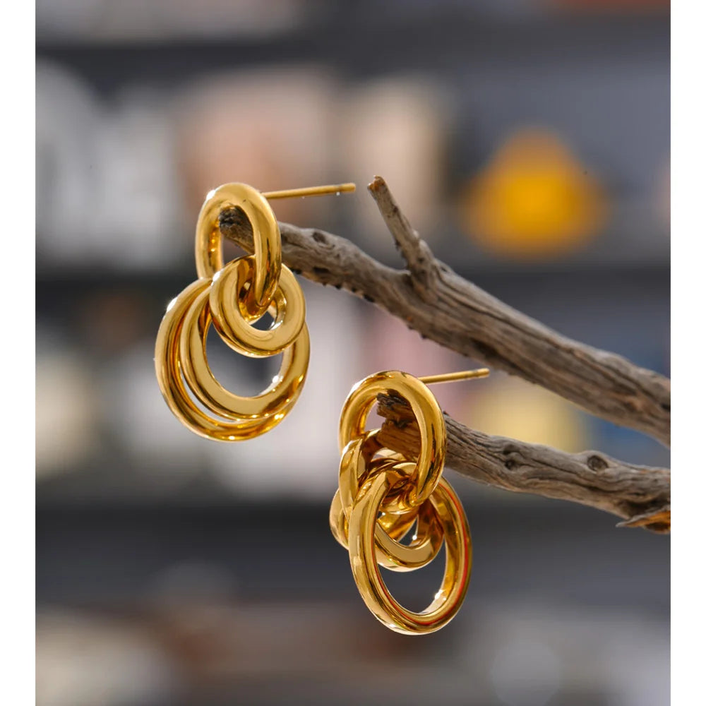 Multi-Circle Drop Earrings — 18K Gold-Plated Stainless Steel | Gold, Platinum & Mix