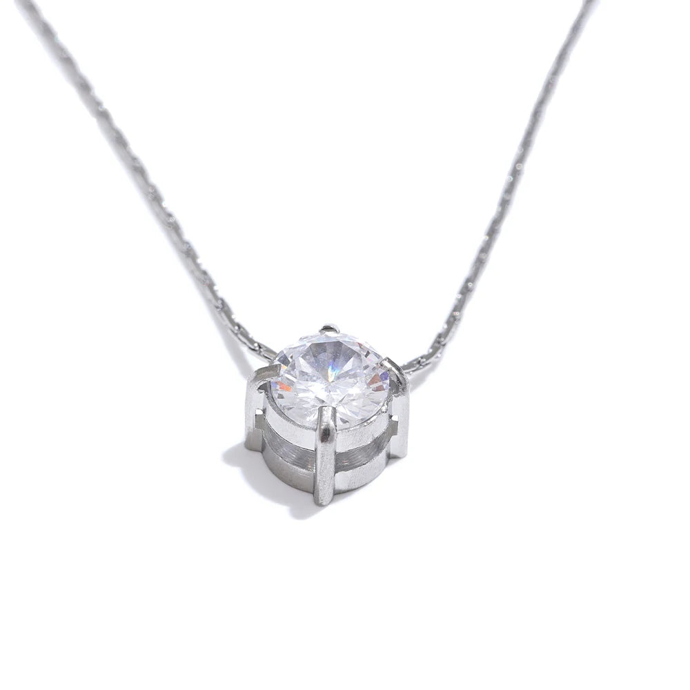 Cubic Zirconia Pendant Necklace — 18K Gold-Plated Stainless Steel | Waterproof