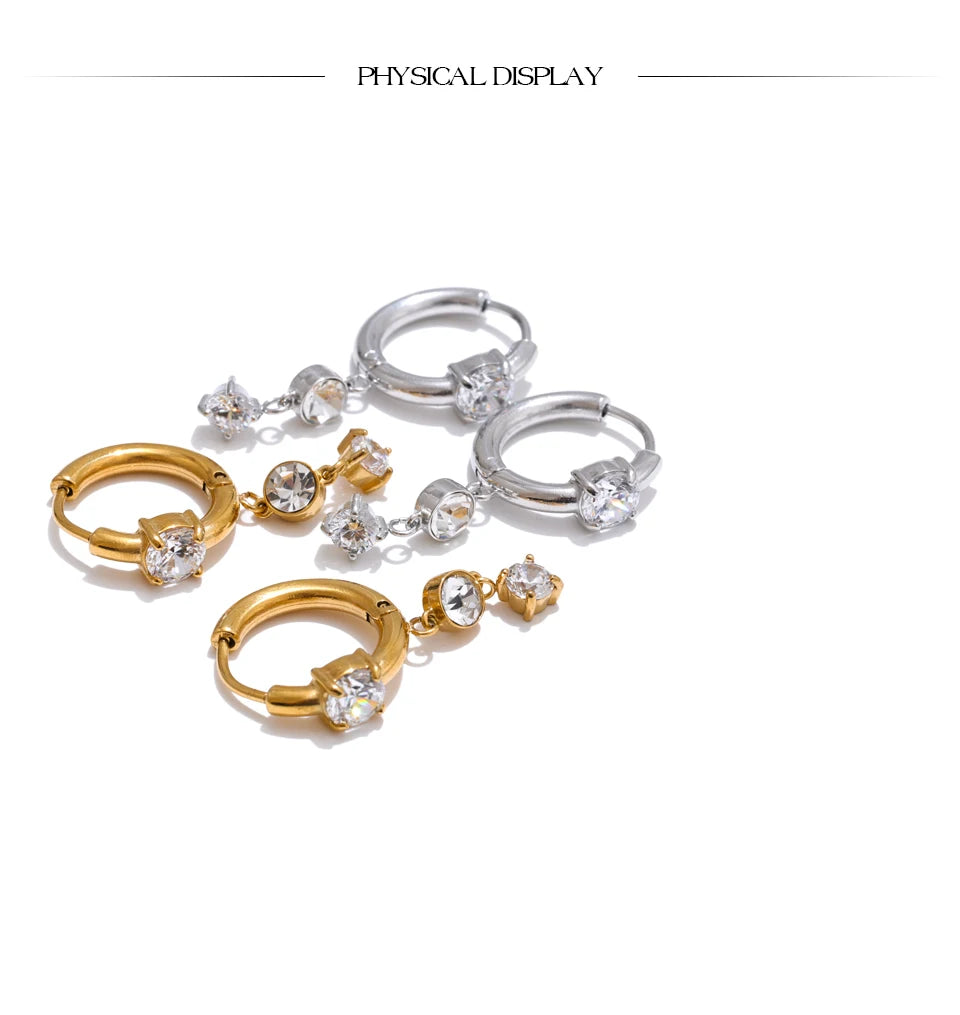 Shiny Cubic Zirconia Drop Earrings — 18K Gold-Plated Stainless Steel | Gold & Platinum