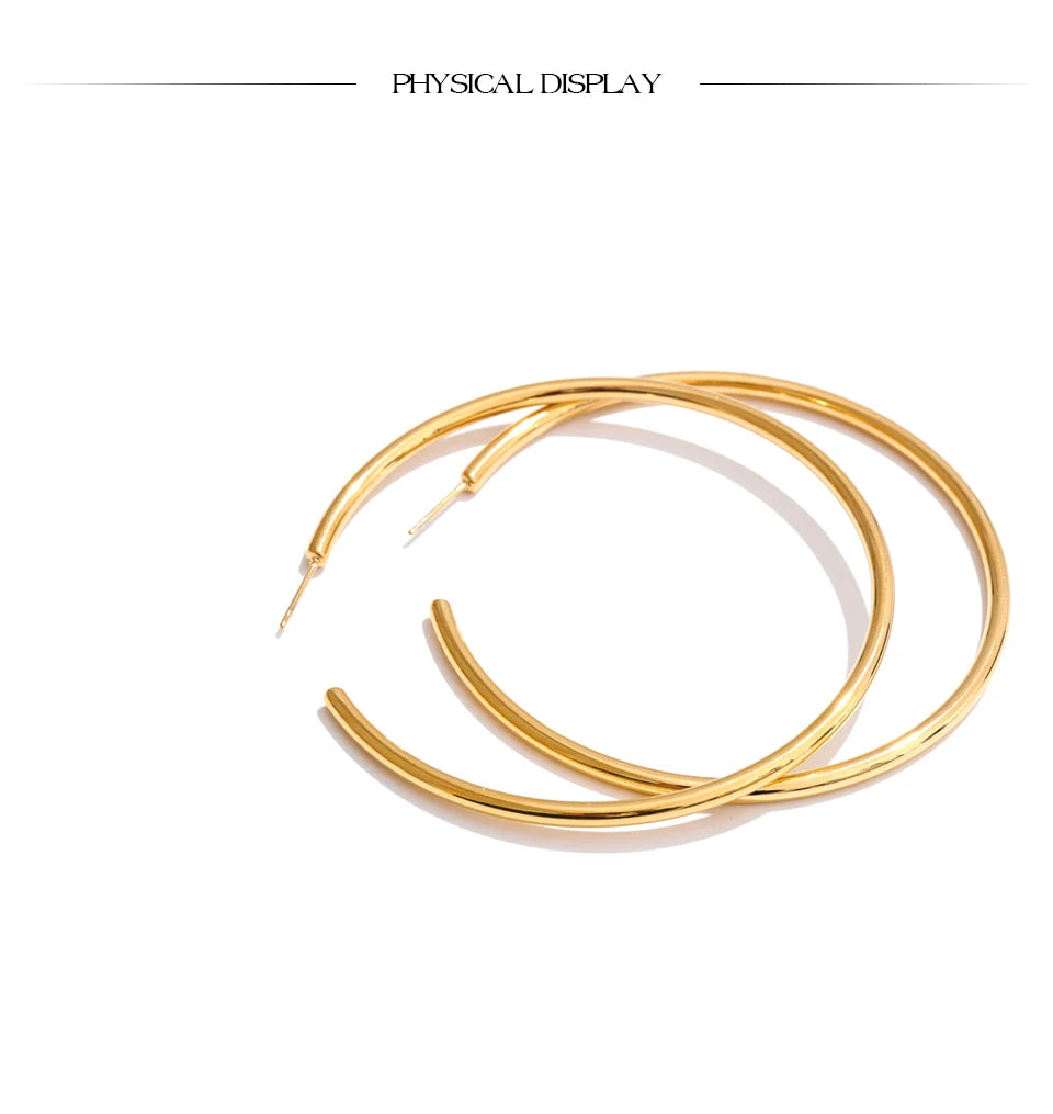 18K Gold-Plated Minimalist Hoop Earrings — Waterproof Stainless Steel | 25–70mm