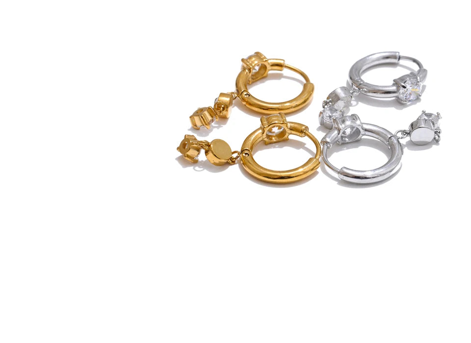 Shiny Cubic Zirconia Drop Earrings — 18K Gold-Plated Stainless Steel | Gold & Platinum