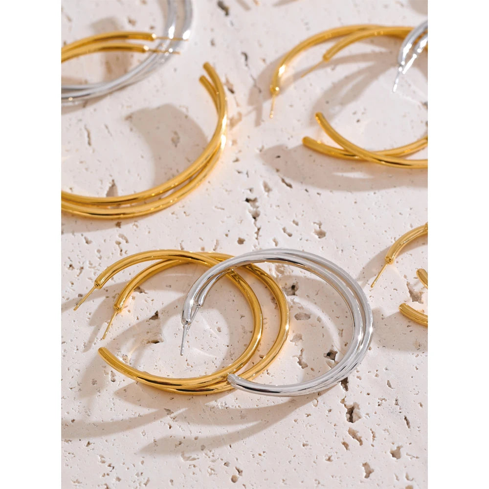 18K Gold-Plated Minimalist Hoop Earrings — Waterproof Stainless Steel | 25–70mm
