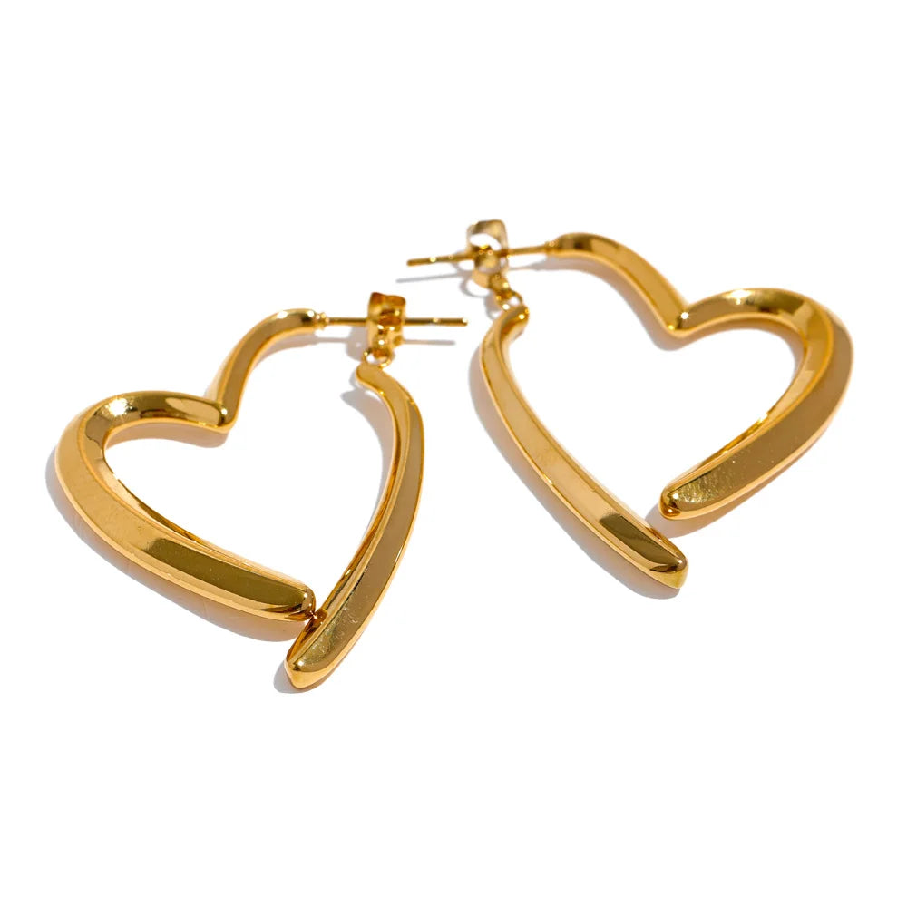 Hollow Heart Hoop Earrings — 18K Gold-Plated Stainless Steel | Anti-Allergic