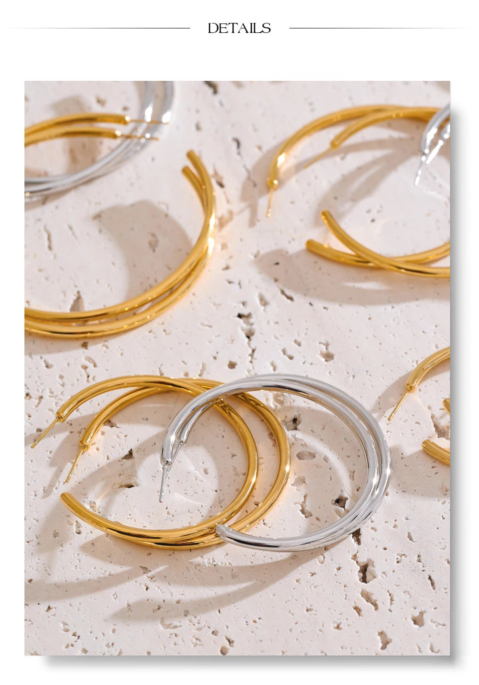 18K Gold-Plated Minimalist Hoop Earrings — Waterproof Stainless Steel | 25–70mm