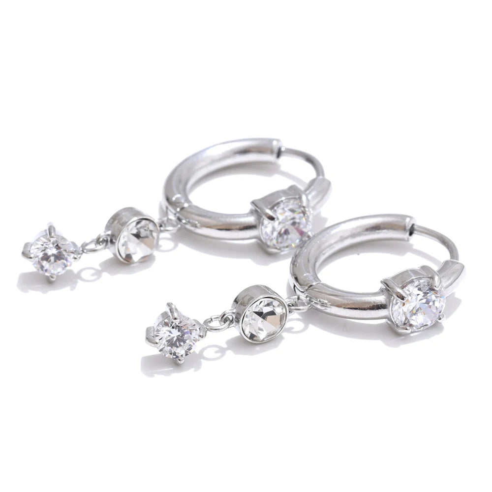 Shiny Cubic Zirconia Drop Earrings — 18K Gold-Plated Stainless Steel | Gold & Platinum