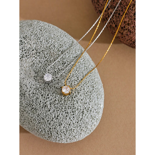 Cubic Zirconia Pendant Necklace — 18K Gold-Plated Stainless Steel | Waterproof