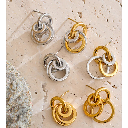 Multi-Circle Drop Earrings — 18K Gold-Plated Stainless Steel | Gold, Platinum & Mix