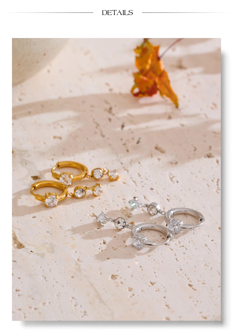 Shiny Cubic Zirconia Drop Earrings — 18K Gold-Plated Stainless Steel | Gold & Platinum