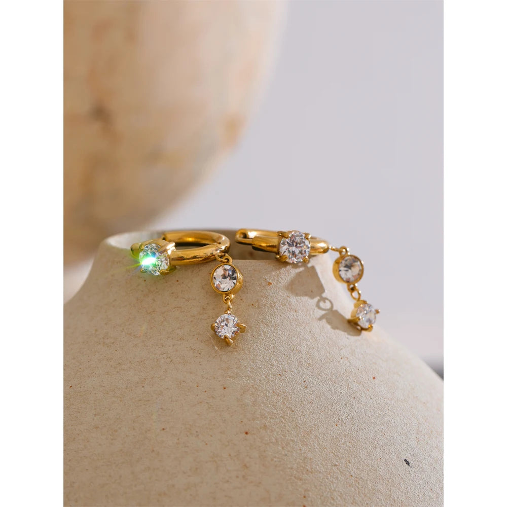 Shiny Cubic Zirconia Drop Earrings — 18K Gold-Plated Stainless Steel | Gold & Platinum
